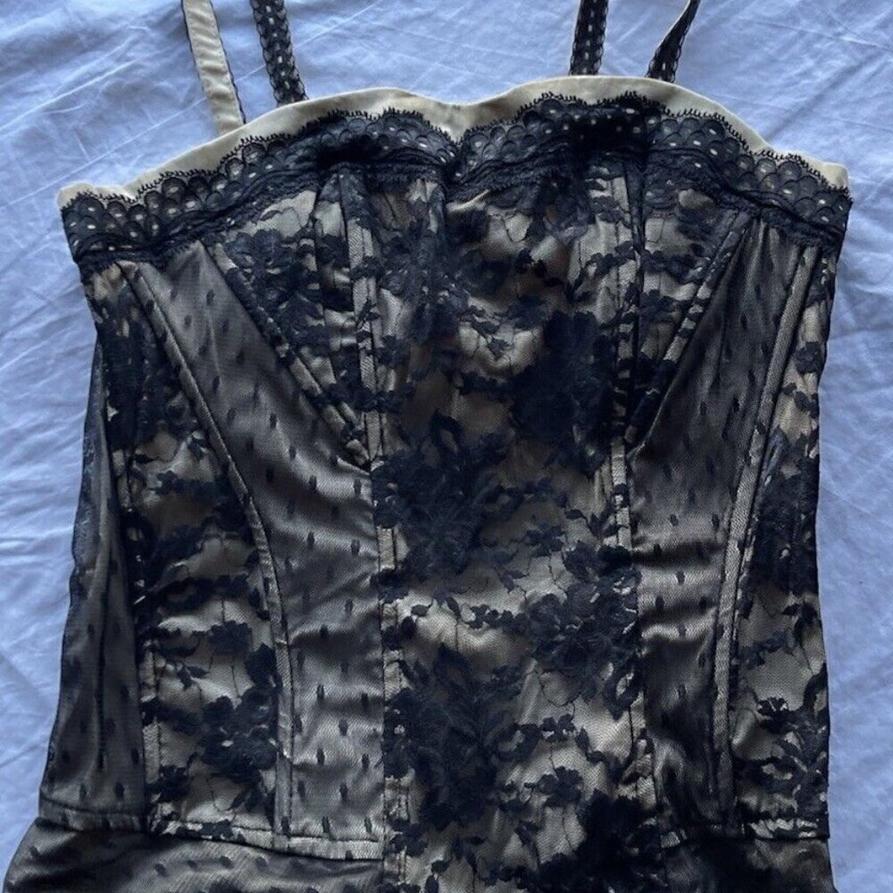 Vintage Tripp NYC Women's Corset Sz M Tank Top Black Brown Lace Up Zip Cotton